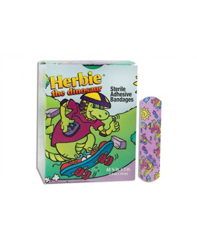 Adhesive Strip American® White Cross Stat Strip® 3/4 X 3 Inch Plastic Rectangle Kid Design (Herbie the Dinosaur) Sterile
